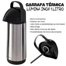 GARRAFA TÉRMICA BOMBA DE PRESSÃO, CHÁ, CAFÉ, CHIMARRÃO, TERMOLAR LÚMINA INOX 1 LITRO PRATA INOX 12H QUENTE E 24H FRIO. - Inox Prata - Visão 10
