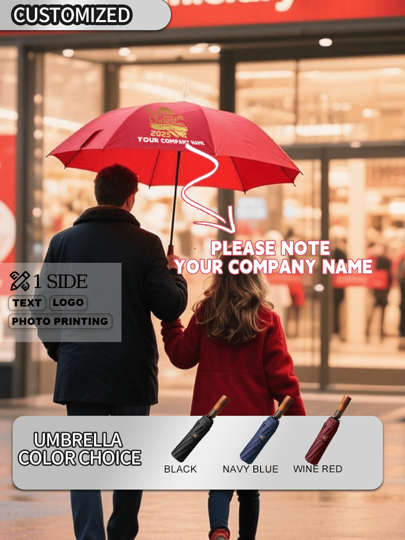 [Mindestbestellmenge 1 Stück] [Individuelles Weihnachtsgeschenk] Regenschirm mit Holzgriff - Regen & Sonnenschein, Firmenlogo eingraviert + 3 Farboptionen, 24 Streben super windfest, Weihnachtsthema, hochwertiges Geschenk für Firmenpromotion, Geschenk für Jahreshauptversammlung