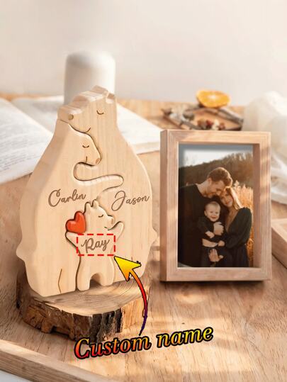 Puzzle personalizat din lemn cu ursuleți, cu 2-6 nume, puzzle sculptat cu nume de familie personalizat, decor pentru camera copiilor, decor multifuncțional pentru casă, cadou perfect pentru copii, părinți, Crăciun, Ziua Recunoștinței, Ziua Mamei, Ziua Tatălui și ziua de naștere, înapoi la școală
