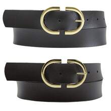Kit 2 Women's Belt 2D Double Inverted Round Buckle Current Fashion Winter Summer 96040K2 - 黑色與咖啡 2 - 查看 1