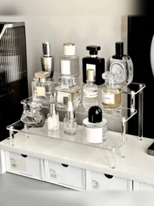 1pc-Tủ đựng mỹ phẩm Acrylic, Giá trưng bày trong suốt nhiều lớp, Thích hợp đựng nước hoa, sản phẩm chăm sóc da, mỹ phẩm, phòng tắm, phòng ngủ, trang trí nhà cửa, Thiết kế hình thang chắc chắn và gia cố - Trong sáng - Xem 1