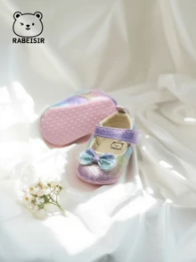 婴儿学步鞋，可爱闪亮彩虹蝴蝶结婴儿休闲学步鞋，轻便防滑，适合日常穿着和度假穿着，春秋季节 - 粉色 - 查看 4