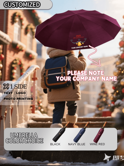 [Mindestbestellmenge 1 Stück] [Individuelles Weihnachtsgeschenk für Unternehmen] Integrieren Sie Ihr Firmenlogo in winterliche Schnee-Szenerie! Individualisierte Weihnachtsglocke schafft festliche Atmosphäre, 24-Streben Regenschirm mit Automatik-Faltmechanismus