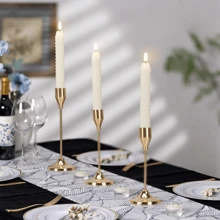 3pcs/Set Brass Gold Taper Candlesticks, Vintage Candle Holders, Metal Candle Stands For Home Decor, Dining Table & Fireplace Centerpiece, Perfect For Christmas, Thanksgiving (Candles Not Included)