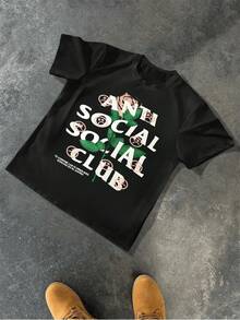 Anti Social Club Rose Graphic Aesthetic Theme Men's 100% Cotton T Shirt Streetwear - màu đen - Xem 1