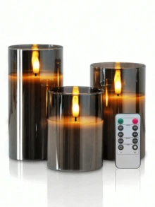 3pcs Battery Operated LED Flameless Pillar Candles With 10-Key Remote Control And Timer, Warm Flickering Light Candles Ideal For Holiday, Wedding, Bar, Cafe, Home Party Decoration - Grey - View 13