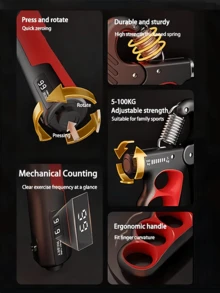 5-100kg Adjustable Grip Strengthener, Gym Wrist Exerciser, Hand Grip Strengthener, Muscle Recovery, Fitness Hand Strength Training Gym Accessories, Deporte, Gimnasio, Ejercicio En Casa