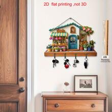 2D flach, 1 Stück, bunte Holz Blumen Stadt Multifunktions Schlüsselhalter Rack (30 cm x 23 cm), (20 cm x 13 cm) zwei Größen, mit 4 Metallhaken - 2D Flachdruck, Wanddekoration, Eingangsbereich Dekoration, Raumdekoration, Villa Dekoration, Ganzjährige Heimdekoration Küchendekoration