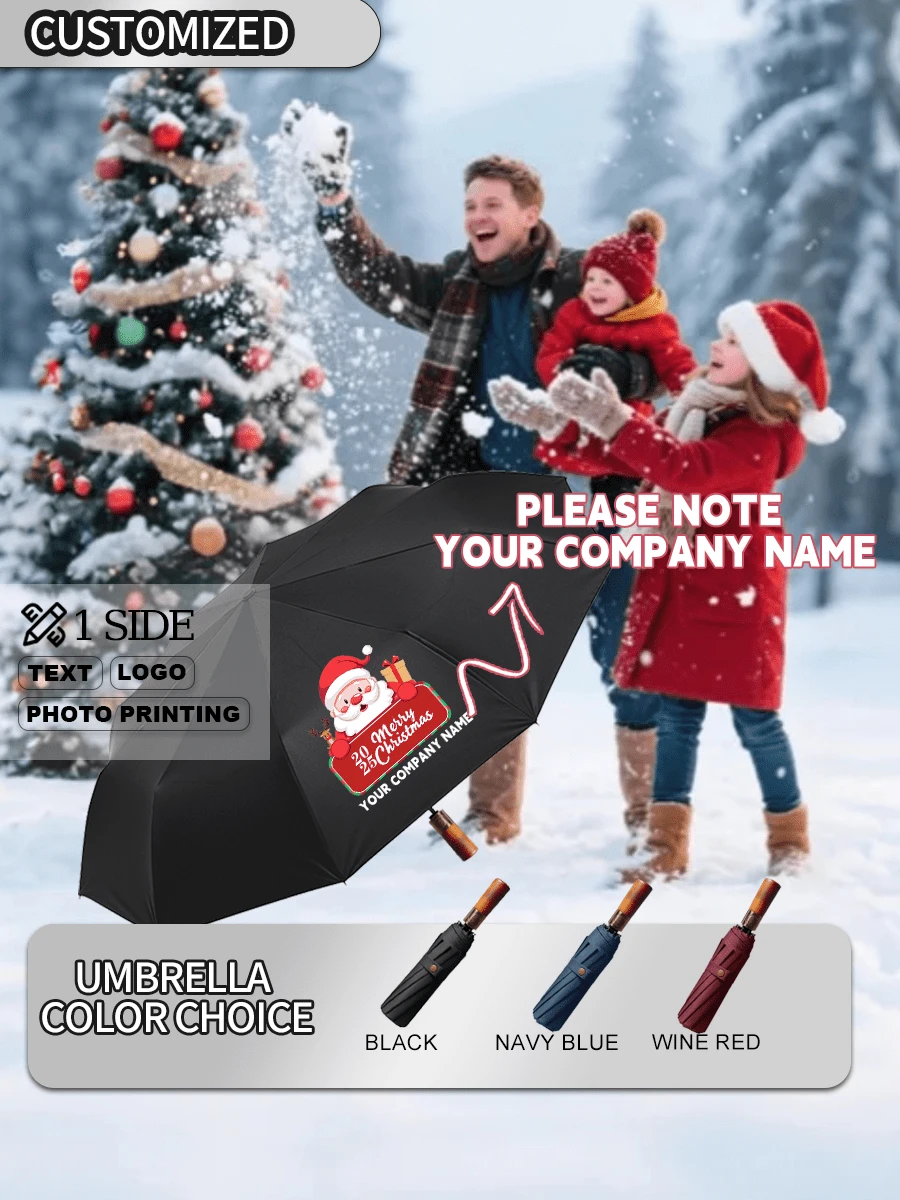 [Minimum Order: 1 Pc] [Customized Christmas Gift] Customized Christmas Ritual 24 Rib Dual-Use Automatic Three-Fold Umbrella