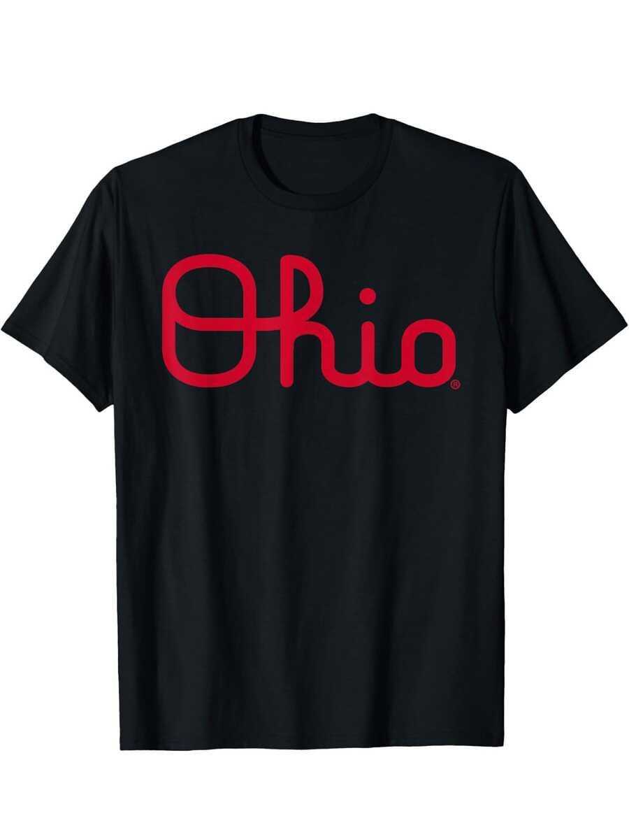 Ohio State Buckeyes Cursive Logo T-Shirt - Men'S Soft Cotton, Breathable, Comfortable Casual Sports Tee, Ideal For Halloween & Christmas Gifts, Best For Christmas,100% Pure Cotton Short Sleeved Shirt, Suitable For Summer, Loose Casual Round Neck, Men's Letter Printed T-Shirt - Black - View 1