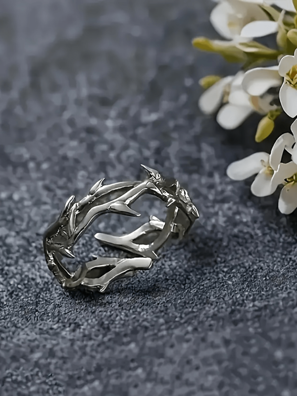 1 Pc Vintage Style Open Finger Ring For Men, Fashion Punk Adjustable Knuckle Ring, Suitable For Single Men, Thorn Design