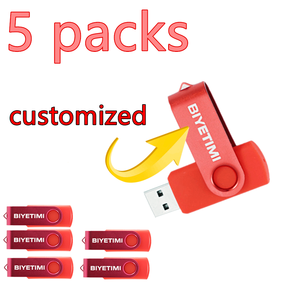 5 confezioni da 64GB Pendrive con logo personalizzato, chiavetta USB ad alta velocità, memoria stick, unità flash USB 2.0, memoria USB come regalo per PC, auto, TV, stampa laser