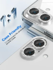 3Pcs Camera Lens Protective Film Compatible With Iphone 17 Pro Max 17 Air 17 Pro 16 Pro Max 16 15 15 Plus 14 13 12 11 Mini Plus Pro Max, Sparkly, Single Metallic Glitter 9h Hardness Anti-Scratch Screen Protector, Fashionable Accessory, Friendly Protective Cover(Silvery Glitter) - Silver - View 3