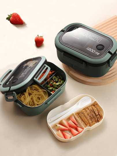 "Microwaveable Bento Box – 2-Layer Leak-Proof Lunch Container With Handle & Utensil Set–Ideal For School, Office, Travel, Christmas & Holiday Gifts – For Men & Women"