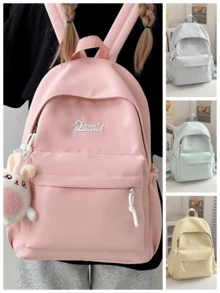 1pc New Versatile High-Quality Plain Color Student Backpack, Lightweight Large Capacity Outdoor Daypack Without Pendant - A - View 2