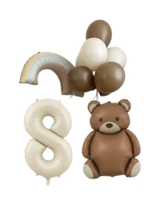 10pcs Cream Number Bear Rainbow Foil Balloons Happy Birthday Party Decorations Anniversary 1 2 3 4 5 6 7 8 9 Year Old Party Supplies