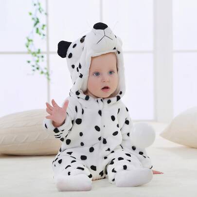 nerd hunters Plush Dalmatian Dog Romper For Babies | Cozy Pajamas & Cosplay Sleepsuit