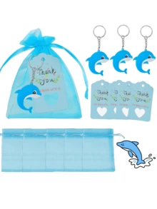 45 Pieces (15 Sets) Little Dolphin Party Gift Set, Including Keychains, Thank-You Cards, And Blue Organza Bags. Suitable For Ocean Themed, Small Party Gifts, Baptism Gifts, Birthday Parties, Christmas Gifts, And Party Decorations Car Accessories Bag Charm Backpack For School Cartoon Cute Goth Y2k Bag Lanyards With Id Holder Car Accessories Bag Charms - Multicolor - View 10