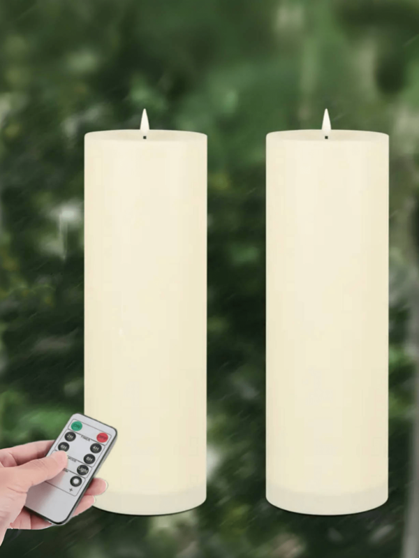 2 piezas de velas LED grandes con parpadeo, sin llama, funcionan con pilas, control remoto, color marfil, temporizador, vela de plástico, adecuadas para restaurante, fiesta, decoración de boda