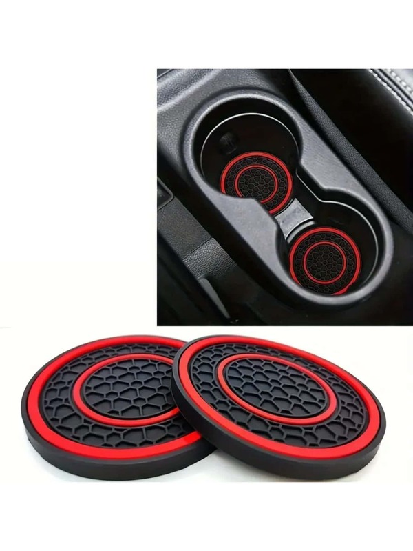 2 piezas Posavasos de portavasos de goma multicolor (rojo y negro), portavasos de goma de alta calidad para automóviles, antideslizantes y antipolvo, fáciles de limpiar, adecuados para la mayoría de los vehículos como organizador de almacenamiento para mujer, esenciales de viaje, de regreso a la escuela.