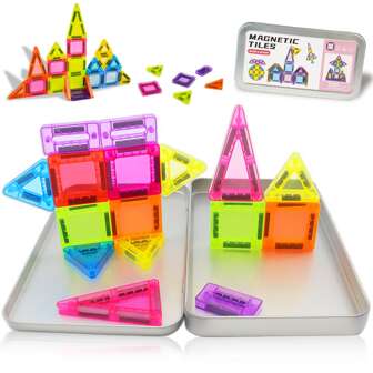 Mini Magnetic Building Blocks, 26/42pcs Mini Magnetic Tiles, Magnetic Tiles Travel Set With Storage Tin Box, Bright Colors And Fun Designs, Birthday Gift Puzzle Toys For Boys Girls