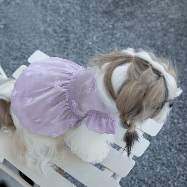 Vestito in tulle con fiori tridimensionali, abbigliamento primavera-estate per animali domestici, giacca per cani e gatti Teddybear e Bichon