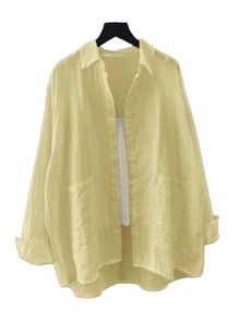 Blusa holgada y casual de manga larga de unicolor para mujer, primavera/verano
