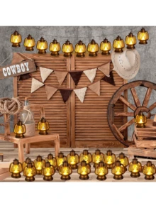 12pcs Mini Lantern With Flickering LED Candle, Vintage Candle Light Hanging Decorative, For Centerpiece Halloween Western Party Christmas Tree Decorations - Gold - View 6