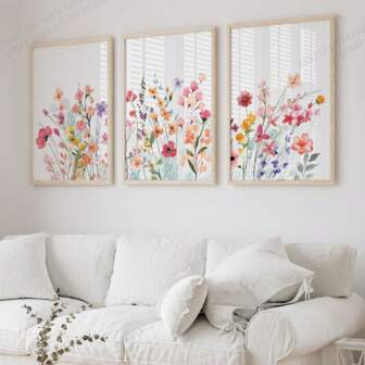 3 pièces Œuvres d'art murales florales, Impression de dopamine, Affiches sur canevas botaniques, Tableaux muraux modernes à suspendre, Affiches nordiques, Décoration murale pour chambre de fille, chambre à coucher, salon, sans cadre