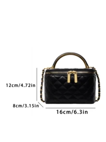 BEIKAMU 1pc Diamond Pattern Pattern Handheld Box-Shaped Bag, New Makeup Lip Balm Coin Purse, Elegant Chic Chain Shoulder Crossbody Bag - Black - View 2