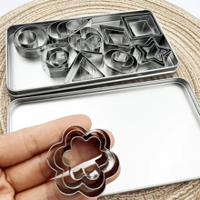 24 Stücke/box Mini Keksform-set Mit Aufbewahrungseisen-box,edelstahl Fondant Keks Stampfer, Kuchen- Und Gebäckdekoration Backzubehör Für Diy, Weiche Süßigkeit Und Kuchen Form