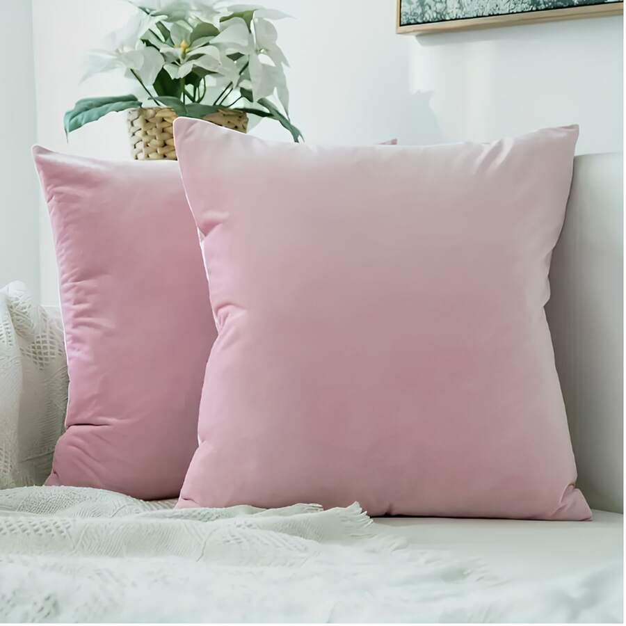 Kit Of 4 Cushion Covers 45x45 Suede Smooth Velvet Premium With Invisible Zipper Decorative - Rose - View 1