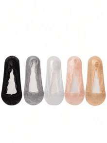 5 Pairs Of Fashionable Deep Boat Socks Water Drop Flower Lace Non-Slip Invisible Socks Anti-Falling Heel Lightweight Socks Invisible Heel Boat Socks Flower Sole Printing Korean Ins - Multicolor - View 10
