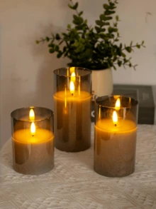 3pcs Battery Operated LED Flameless Pillar Candles With 10-Key Remote Control And Timer, Warm Flickering Light Candles Ideal For Holiday, Wedding, Bar, Cafe, Home Party Decoration - Grey - View 3