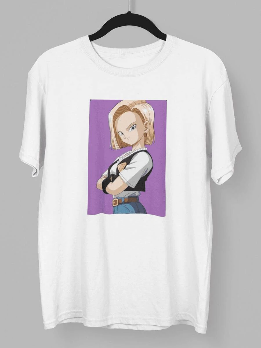 Camiseta Unisex ANDROIDE 18 Drago Ball Anime Fan - Blanco - Ver 1