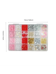 1Box Random Mixed ABS Bows Flowers Pearls Nail Charms Round Water Diamond Y2K Pink Laser Film Gold And Silver Alloy Butterfly Cherry Water Diamond Versatile Nail Art Accessories DIY - 彩色 - 查看 7