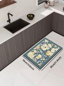 1 pezzo Stuoia da cucina in silicone per il fango, con motivo floreale in blu-verde e beige, stile elegante campagnolo vintage, spessore 3 mm, impermeabile, tappeto antifatica per la cucina, adatto per cucina, bagno, ingresso, lavanderia