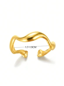 Anel minimalista com formato de onda irregular, curva, banhado a ouro 18k, aço inoxidável, aberto, ajustável, joia diária, presentes de aniversário de casamento