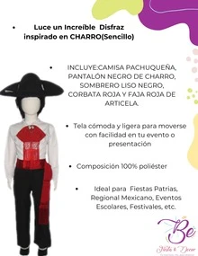 Traje Típico Charro Sencillo Disfraz Infantil - Blanco y Negro - Ver 2