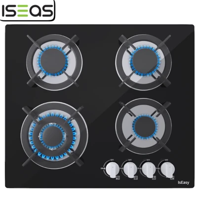 IsEasy WEHIMO 60CM Gas Hob Glass Built-In Hob Gas Cooker 4 Burners Built-In Oven