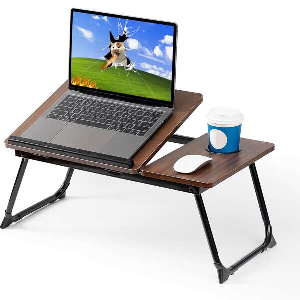 Laptoptisch am Bett, Sofa, verstellbarer klappbarer Betttisch mit Getränkehalter, Frühstückstablett, tragbarer kleiner Bettschreibtisch 33*56*24cm höhenverstellbarer Laptopständer zum Arbeiten, Lesen, Schreiben, Essen, Spielen im Bett