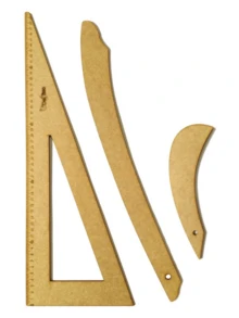 Kit 3pç Conjunto Réguas para Costura Modelagem em MDF - Bege - Visão 2