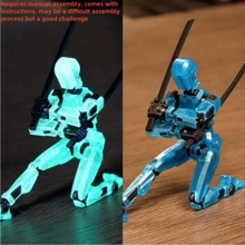 1 conjunto de bonecos humanoides móveis articulados, que precisam ser montados manualmente, incluindo: humanoide + 3 pares de mãos + baguete + arma + machado + espada + faca, podem ser posicionados em uma variedade de formas e estilos interessantes. Modelos de pintura humanoides impressos em 3D de robótica faça você mesmo