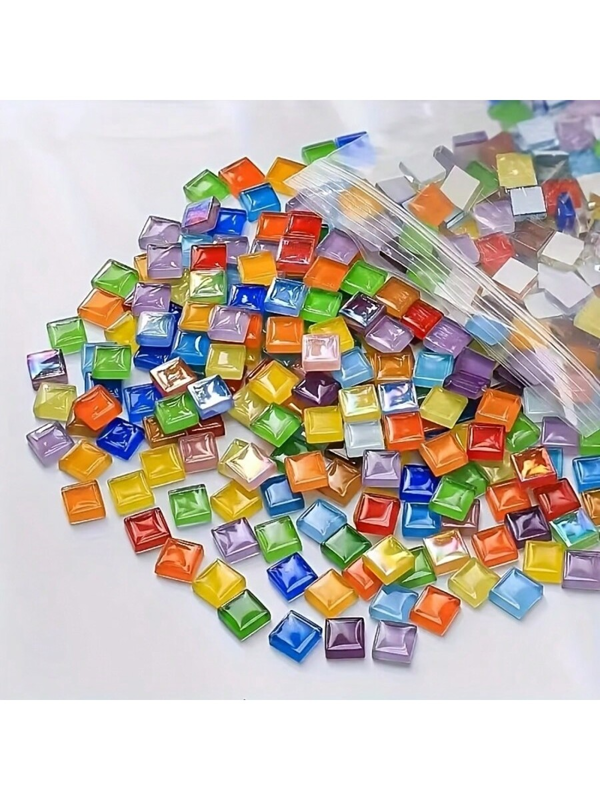 Set de 200 o 600 piezas de azulejos de mosaico cuadrados de cristal de mosaico de vidrio para manualidades, decoración, regalos hechos a mano y material DIY para niños