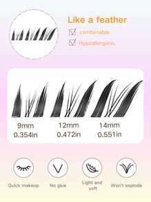 60 piezas de pestañas postizas de estilo anime de hadas, pestañas de zorro D-Curl esponjosas, de 9-14 mm con banda ultradelgada invisible, naturales y suaves, de rápida aplicación, resistentes al agua y al sudor, ideal como regalo