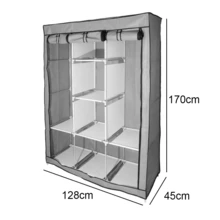 Kleiderschrank aus Stoff, klappbarer Kleiderschrank aus Stoff, klappbarer Kleiderschrank aus Vliesstoff mit Hängestange, Kleiderschrank aus Stoff für das Schlafzimmer,128*45*170cm - Grau - Übersicht 3