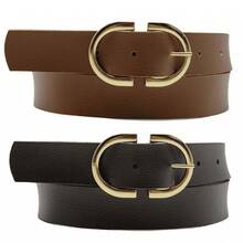 Kit 2 Women's Belt 2D Double Inverted Round Buckle Current Fashion Winter Summer 96040K2 - 焦糖和咖啡 - 查看 1