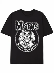 Premium Quality Graphic T Shirt Misfits Skull Want Your Skull Horror Theme 1pcs - 黑色 - 查看 1