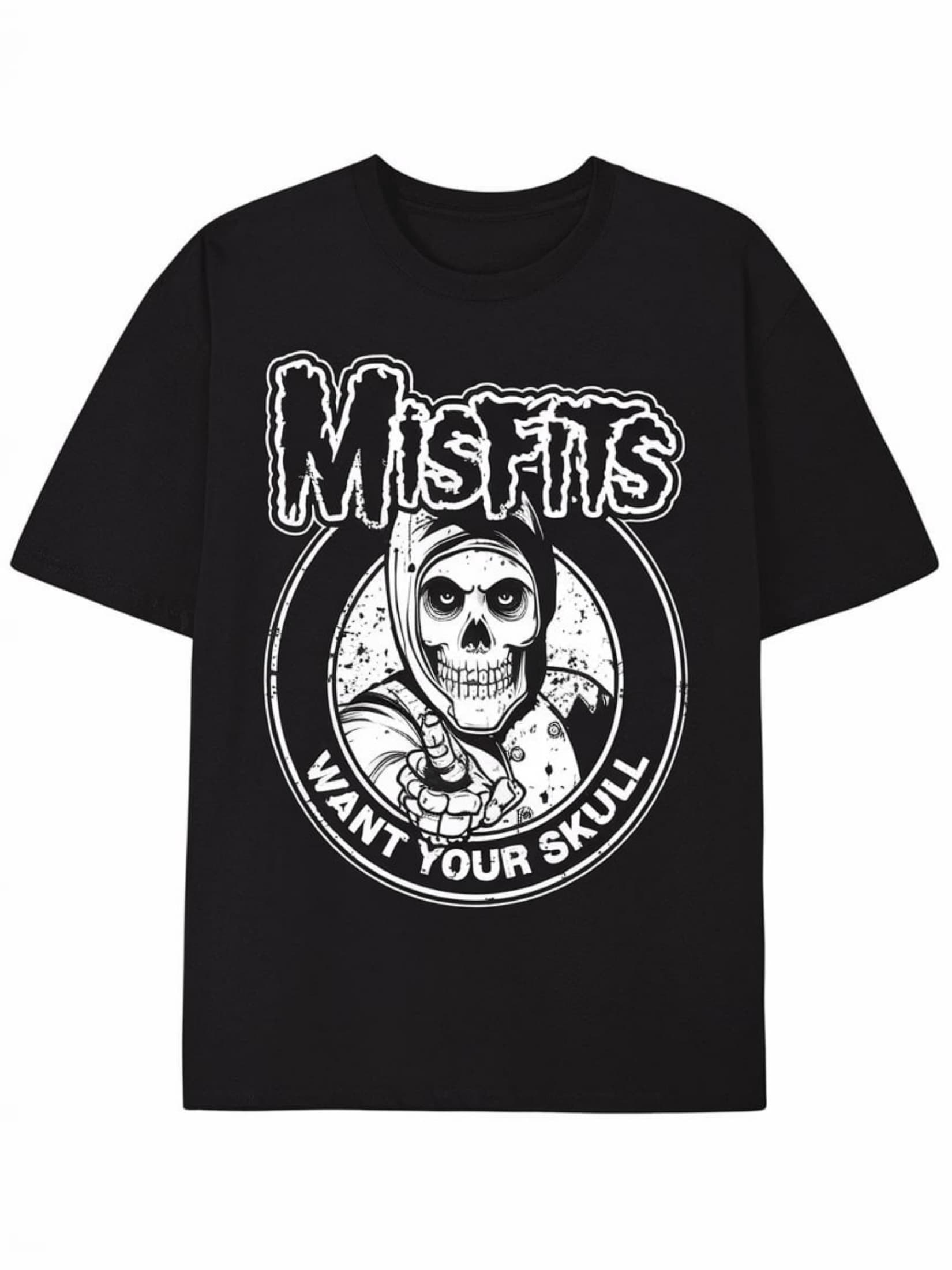 Premium Quality Graphic T Shirt Misfits Skull Want Your Skull Horror Theme 1pcs - 黑色 - 查看 1