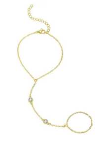 1 peça de corrente de anel de dedo com diamante duplo de aço inoxidável, pulseira minimalista moderna com duas zircônias cúbicas redondas em formato de O, acessório de luxo de qualidade adequado para meninas e mulheres